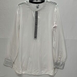 OLD NAVY Tunic Top White w black Trim long sleeves w 3/4 button opening SZ M